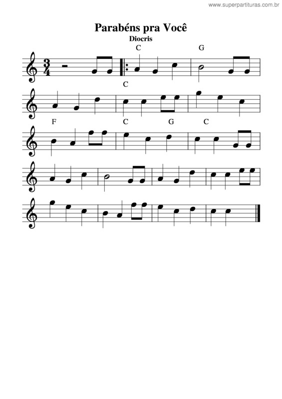 Partitura da música Parabéns Pra Você v.3