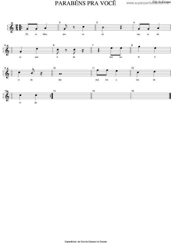 Partitura da música Parabéns Pra Você v.4