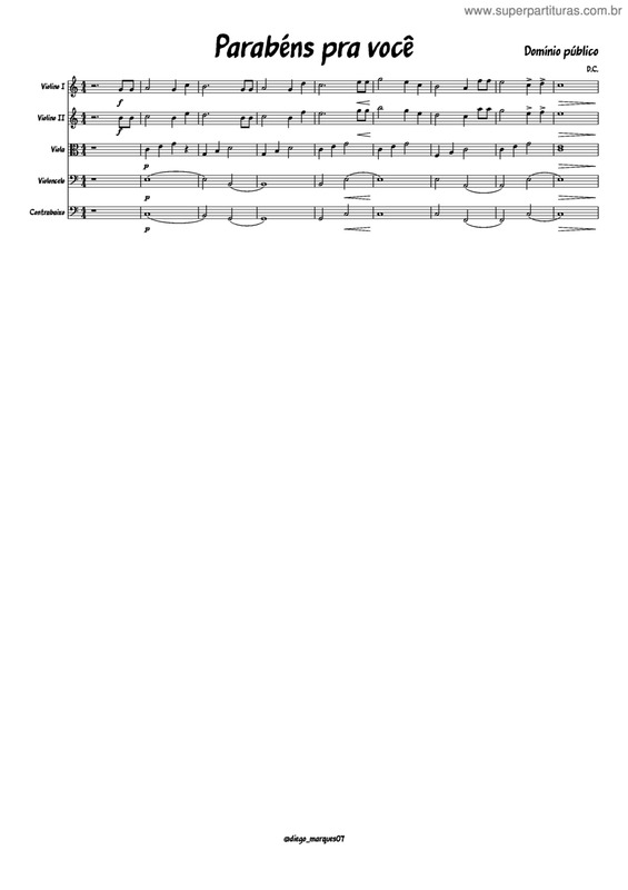 Partitura da música Parabéns Pra Você v.6