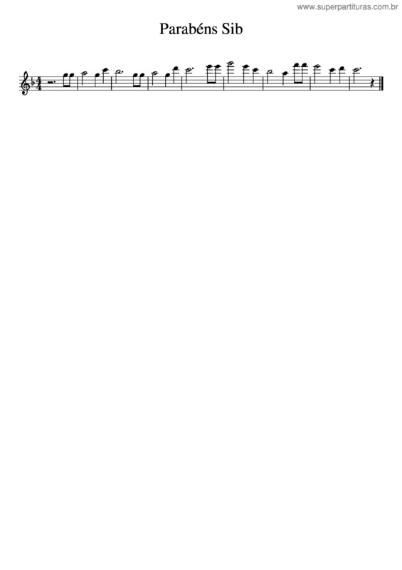 Partitura da música Parabéns Sib