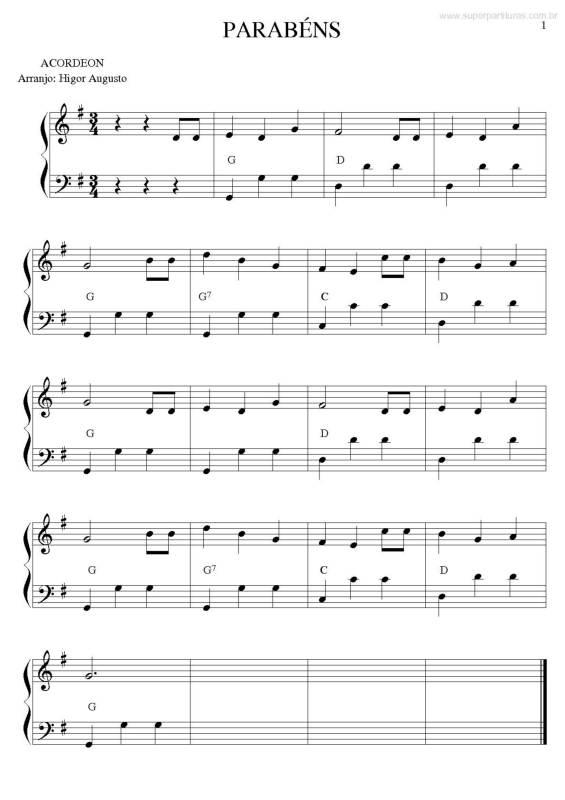 Partitura da música Parabéns