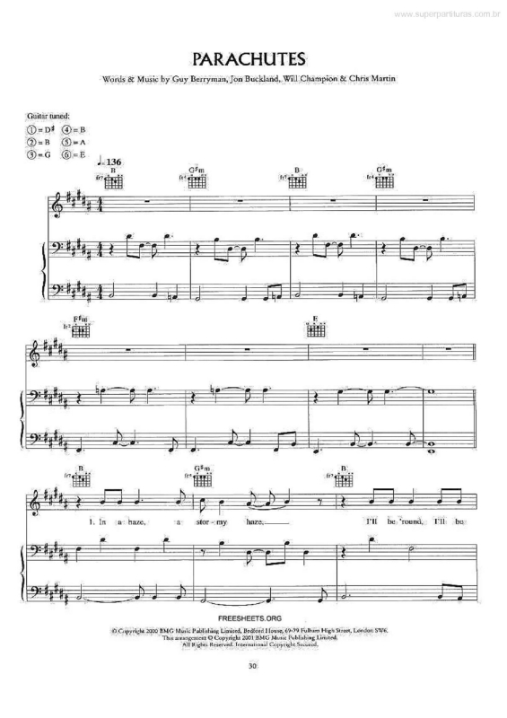 Partitura da música Parachutes