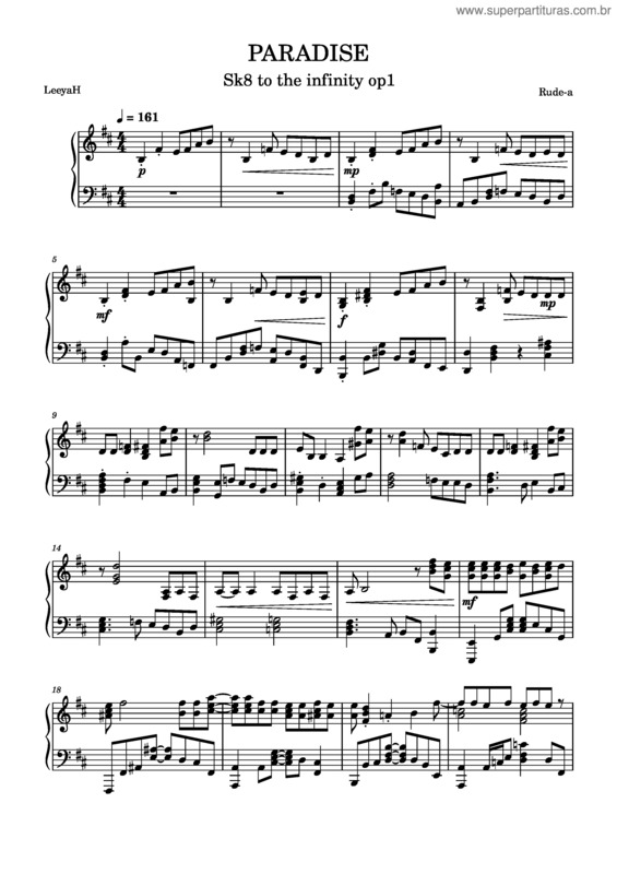Partitura da música Paradise – Sk8 To The Infinity – Rude–A