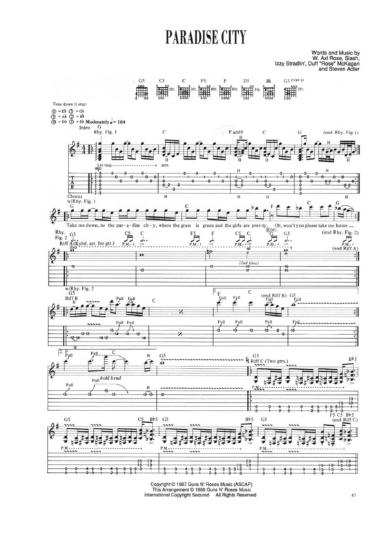 Paradise City Guns and Roses Partitura