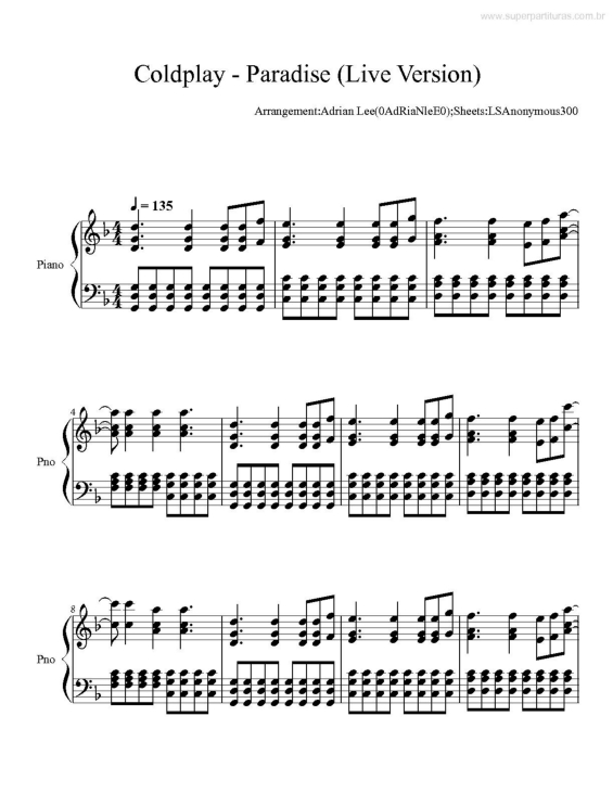 Partitura da música Paradise v.2