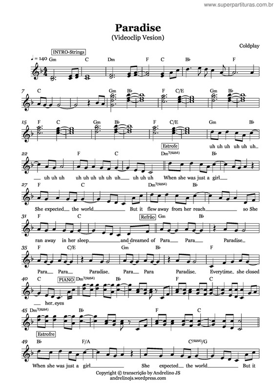 Partitura da música Paradise v.21