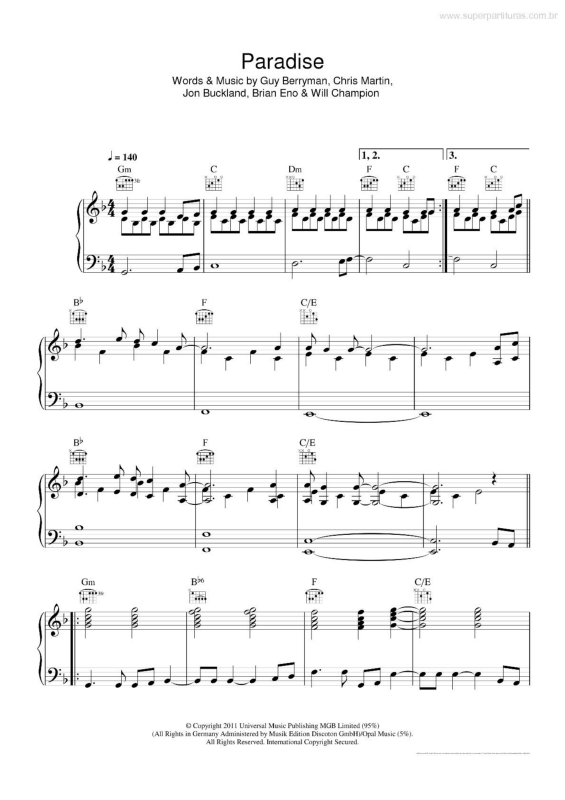 Partitura da música Paradise v.5