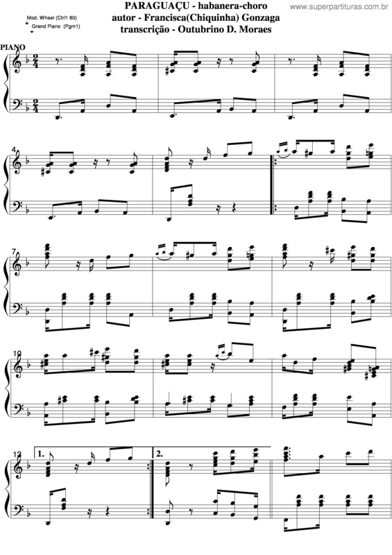 Partitura da música Paraguaçu