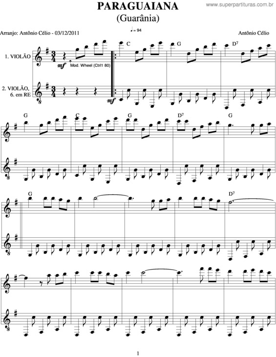 Partitura da música Paraguaiana v.2