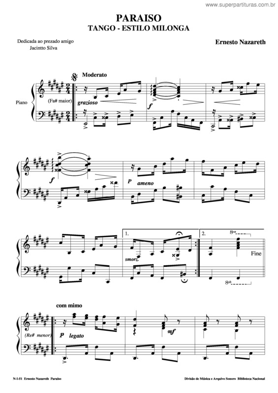 Partitura da música Paraíso