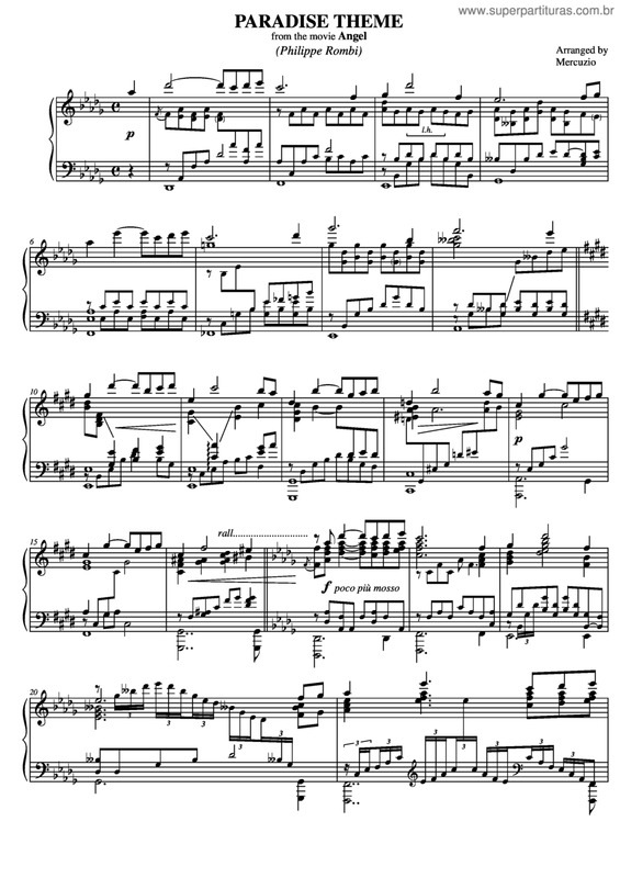 Partitura da música Paralise Theme