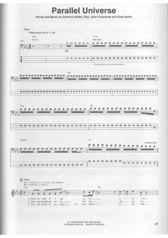 Partitura da música Parallel Universe