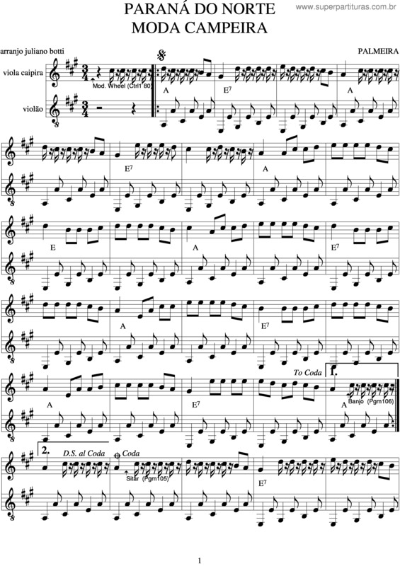 Partitura da música Paraná Do Norte