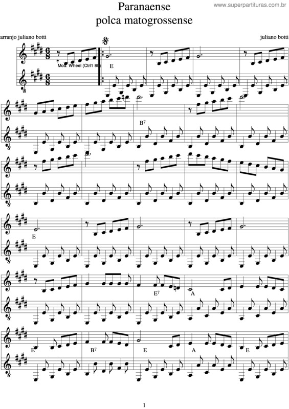 Partitura da música Paranaense