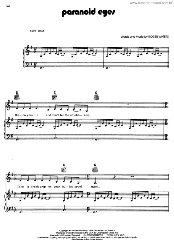 Partitura da música Paranoid Eyes v.2