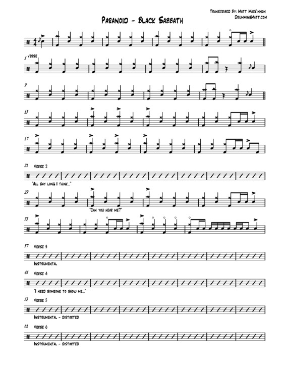 Partitura da música Paranoid v.3