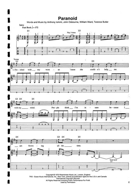 Partitura da música Paranoid v.4