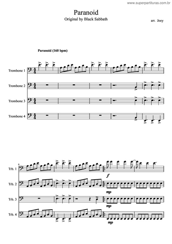 Partitura da música Paranoid