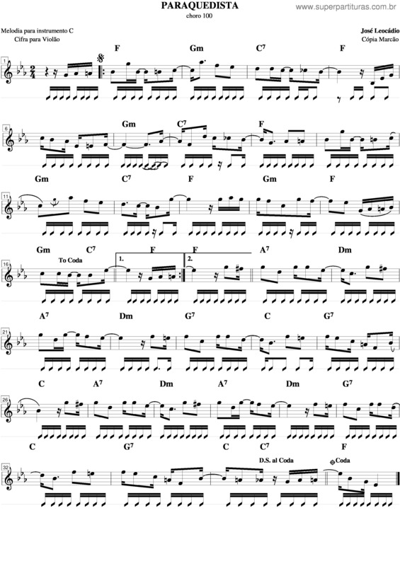 Partitura da música Paraquedista