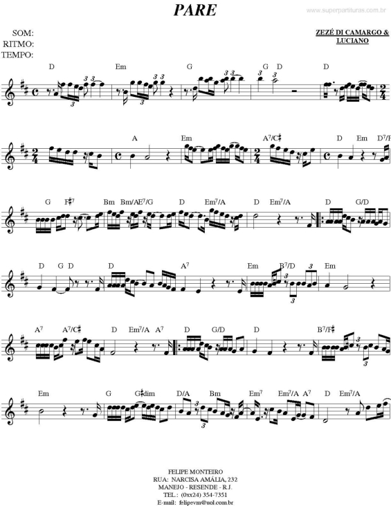 Partitura da música Pare