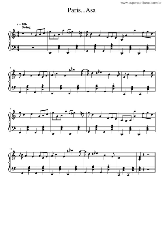 Partitura da música Paris...Asa