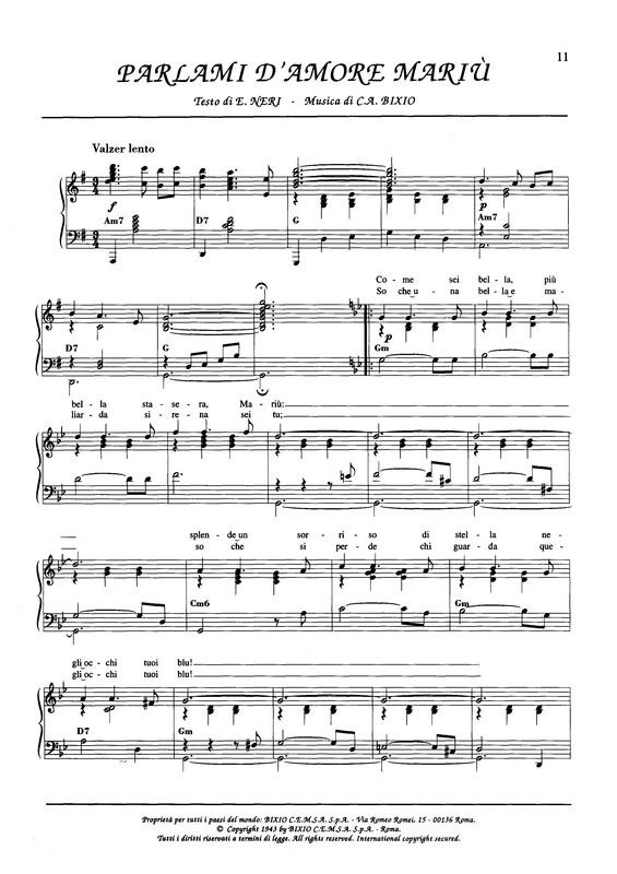 Partitura da música Parlami D´Amore Mariù v.2