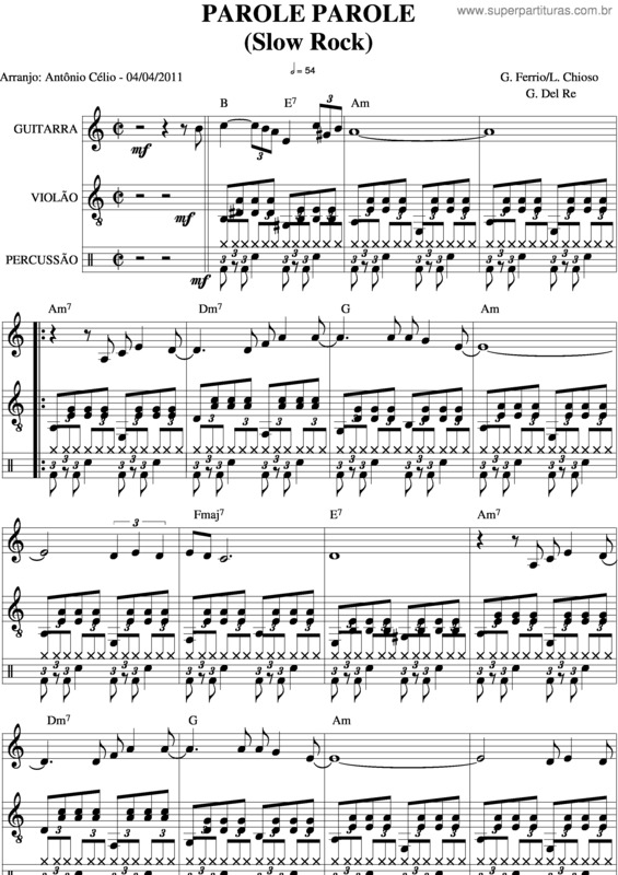 Partitura da música Parole Parole