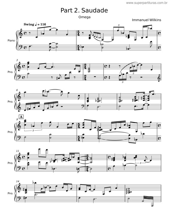Partitura da música Part 2. Saudade