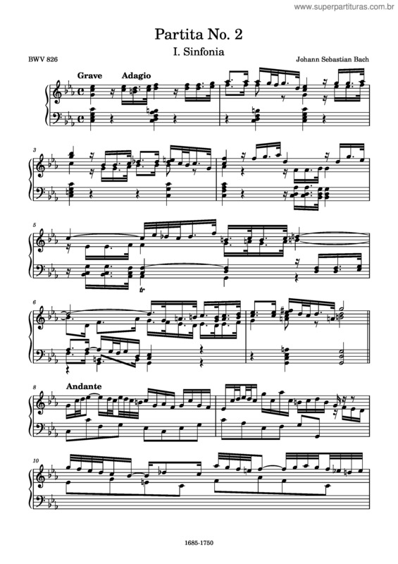 Partitura da música Partita No. 2 In C Minor, Bwv 826: I. Sinfonia – Johann Sebastian Bach