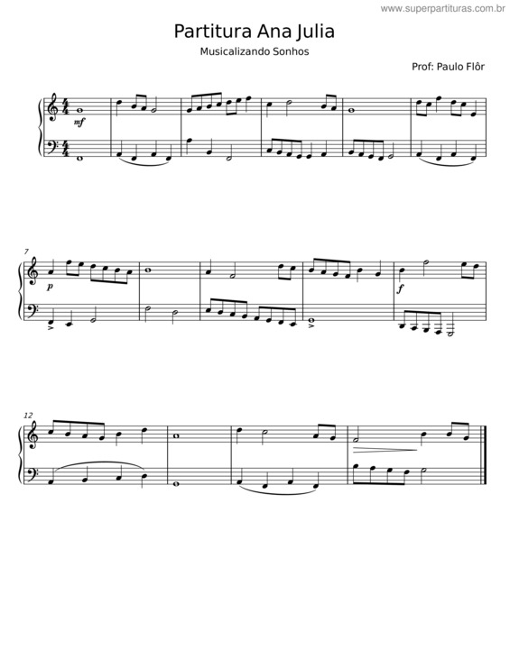 Partitura da música Partitura Ana Julia
