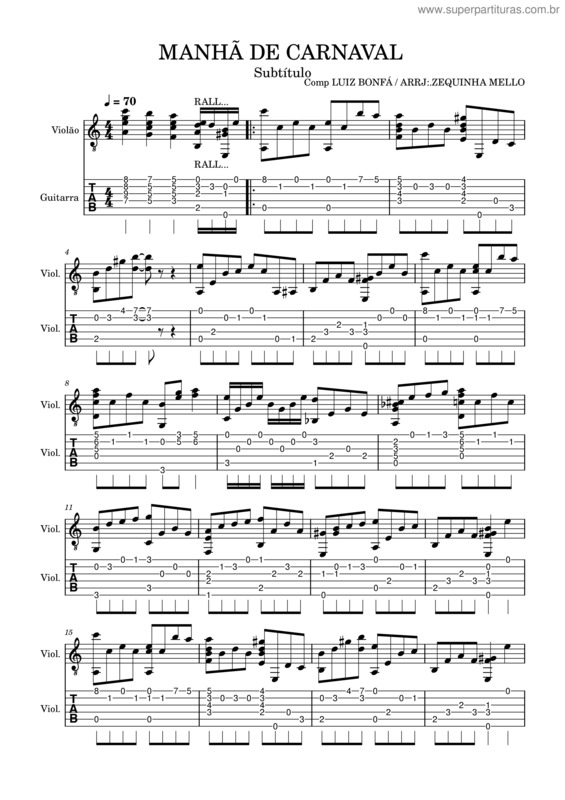 Partitura da música Partitura Manhã De Carnaval