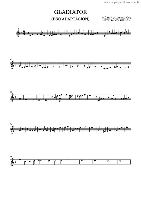 Partitura da música Partitura Música Gladiator 2