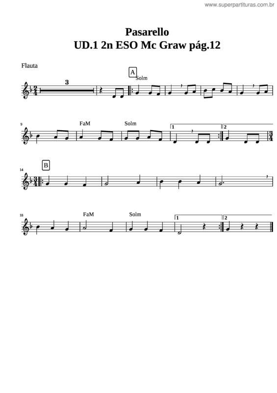 Partitura da música Pasarello Ud.1 2N Eso Mc Graw Pág.12 v.2