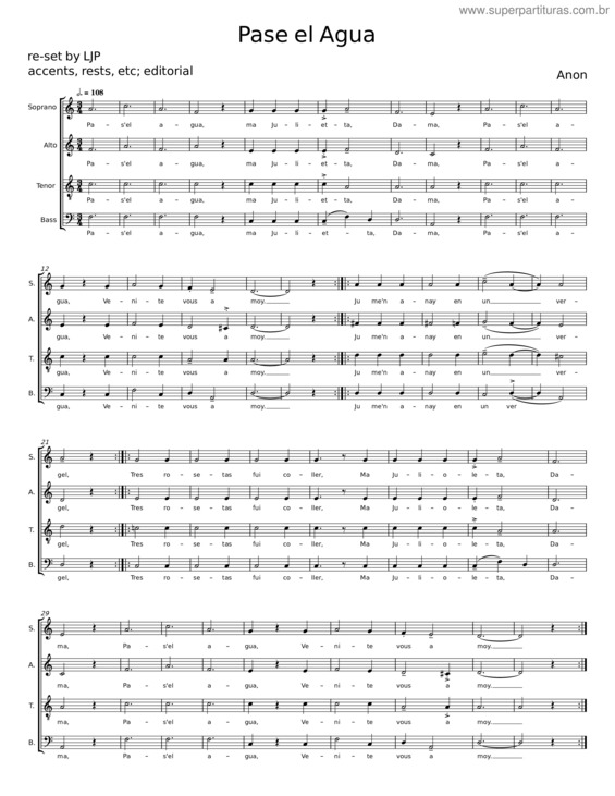 Partitura da música Pase El Agua