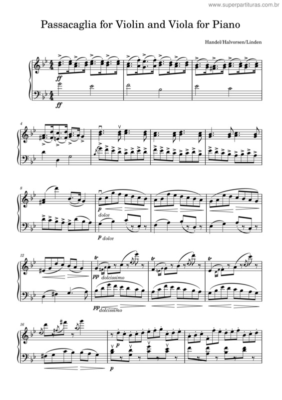 Partitura da música Passacaglia For Violin And Viola – Johan Halvorsen Passacaglia For Violin And Viola For Piano