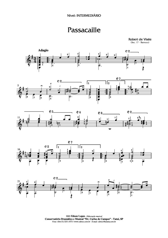 Partitura da música Passacaille