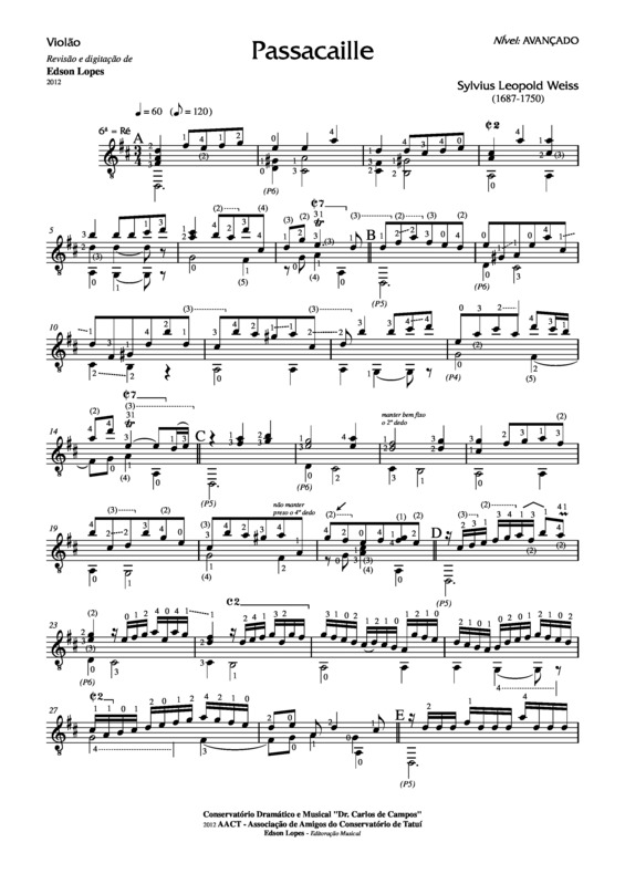 Partitura da música Passacalle