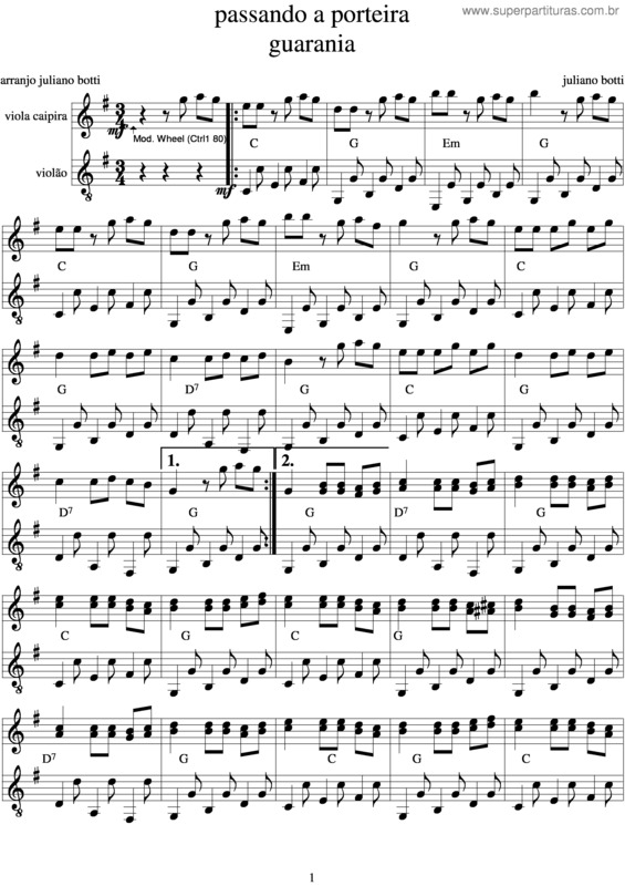 Partitura da música Passando A Porteira