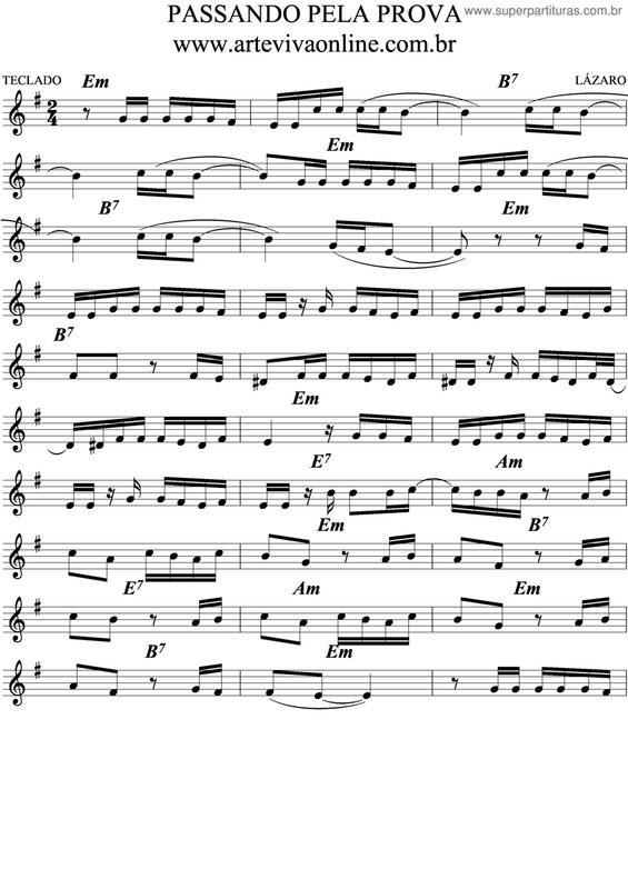 Partitura da música Passando Pela Prova