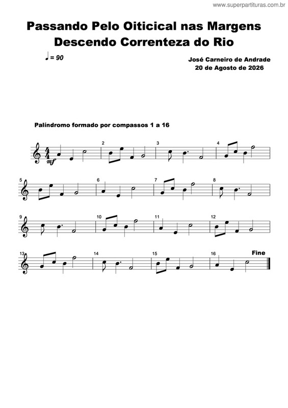 Partitura da música Passando Pelo Oiticical Nas Margens