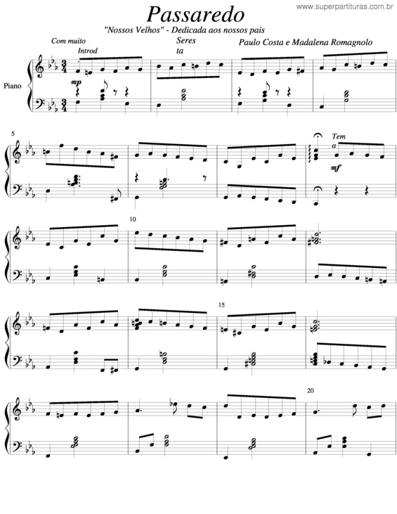 Partitura da música Passaredo