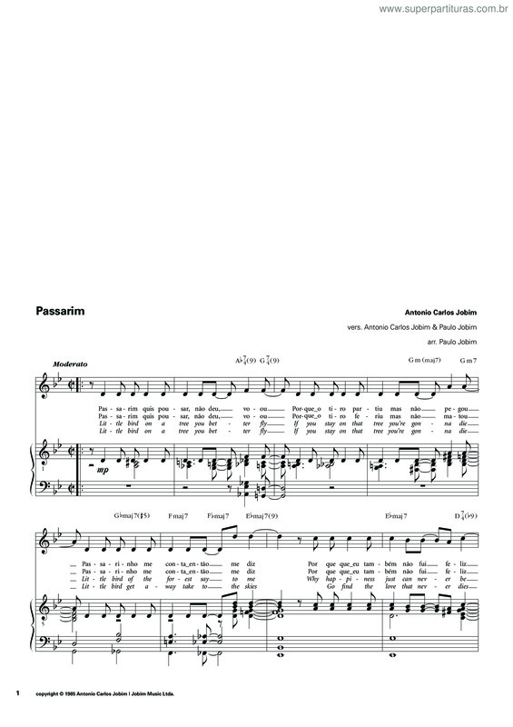 Partitura da música Passarim v.2