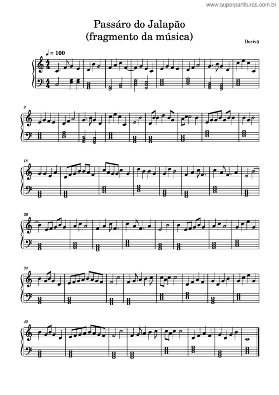 Partitura da música Passáro Do Jalapão  Fragmento Da Música
