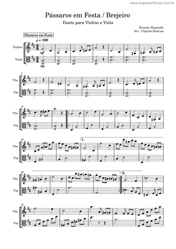 Partitura da música Pássaros Em Festa / Brejeiro – Ernesto Nazareth