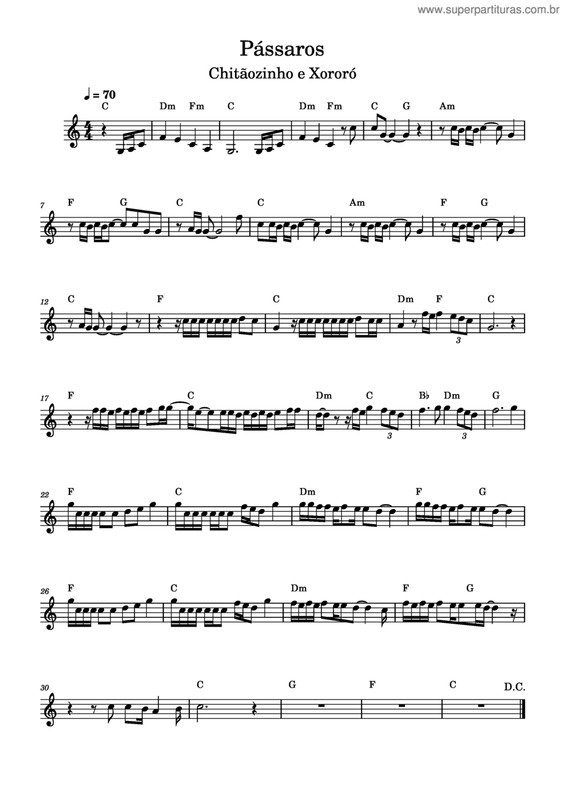 Partitura da música Pássaros