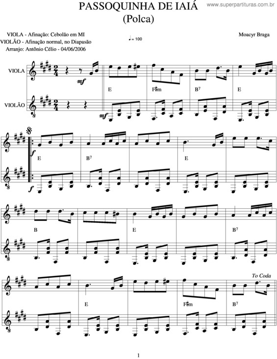 Partitura da música Passoquinha Da Iaiá