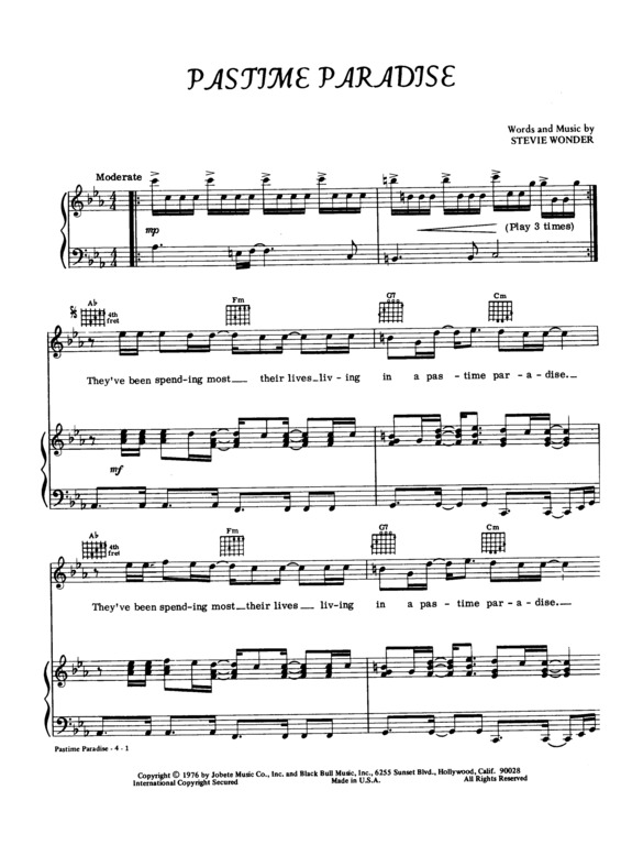 Partitura da música Pastime Paradise