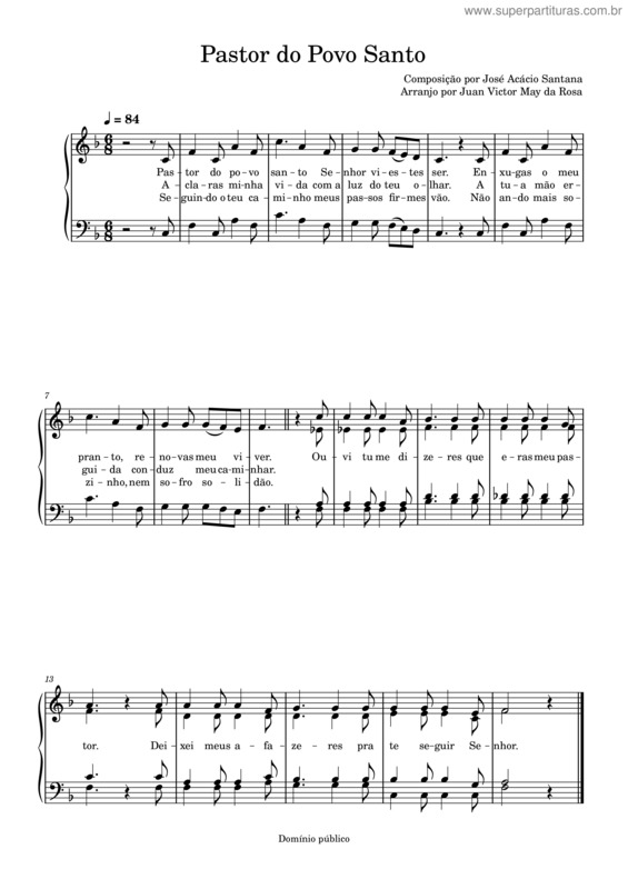 Partitura da música Pastor Do Povo Santo – José Acácio Santana