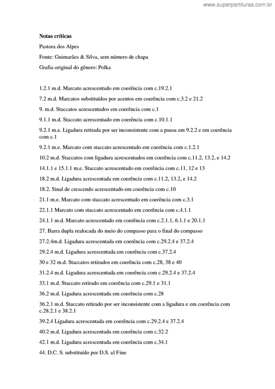 Partitura da música Pastora dos Alpes v.2