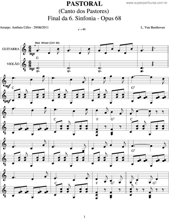 Partitura da música Pastoral